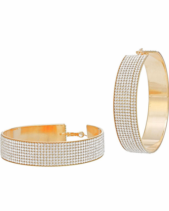 Hoops Clear Stone Gold Wide Earrings for Women