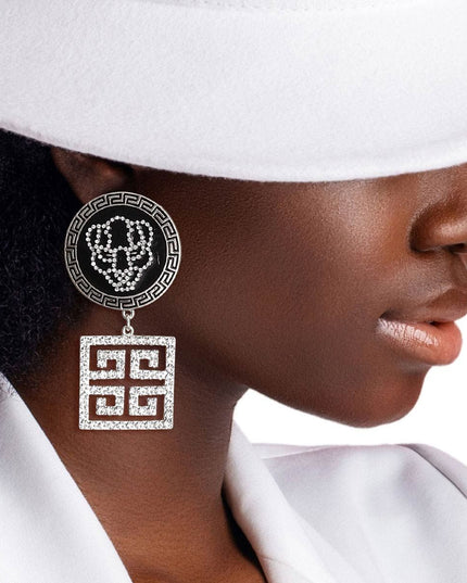 Silver Greek Tiger Charm Earrings
