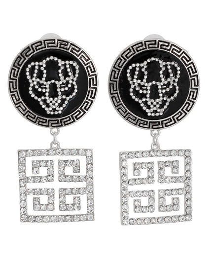 Silver Greek Tiger Charm Earrings