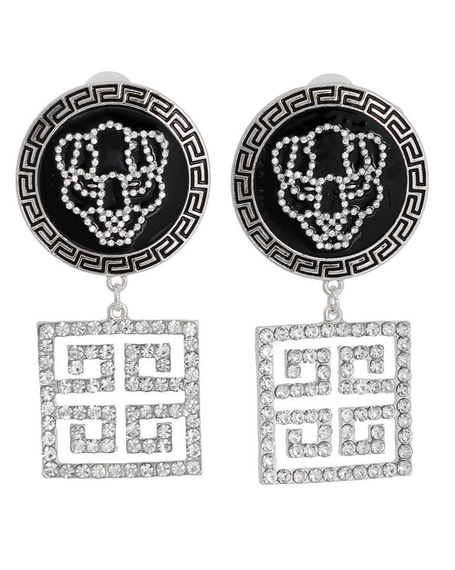 Silver Greek Tiger Charm Earrings