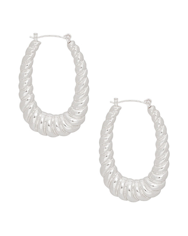 Hoops Twisted Silver Metal Oval Earrings for Women