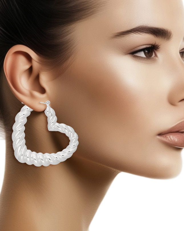 Hoops Twisted Silver Metal Heart Earrings Women