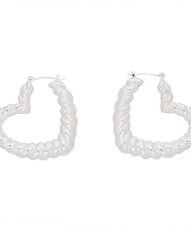Hoops Twisted Silver Metal Heart Earrings Women