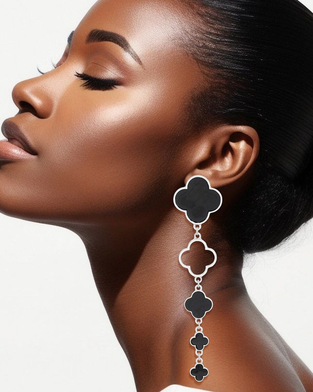 Dangle Gold Silver Quatrefoil Linear Earrings