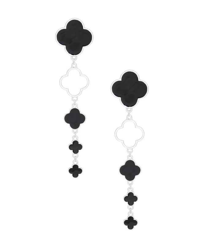 Dangle Gold Silver Quatrefoil Linear Earrings