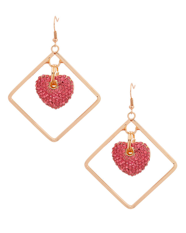 Gold Drop Diamond Pink Earrings