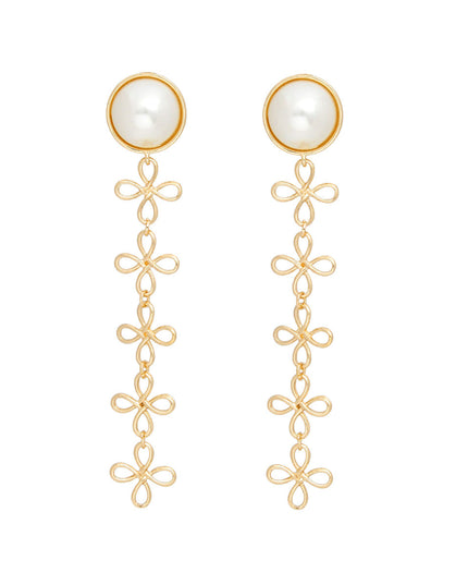 Dangle Dome Pearl Gold Looped Flower Earrings