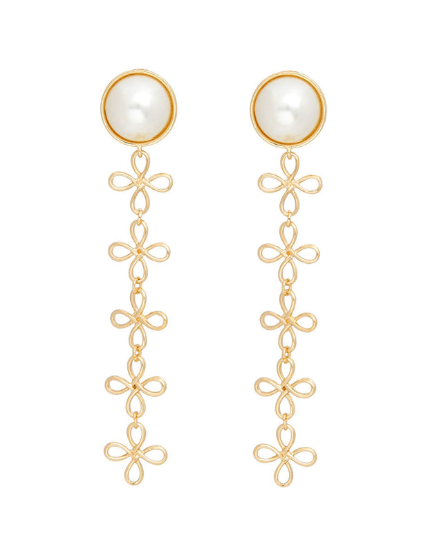 Dangle Dome Pearl Gold Looped Flower Earrings