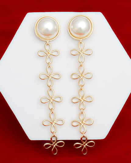 Dangle Dome Pearl Gold Looped Flower Earrings