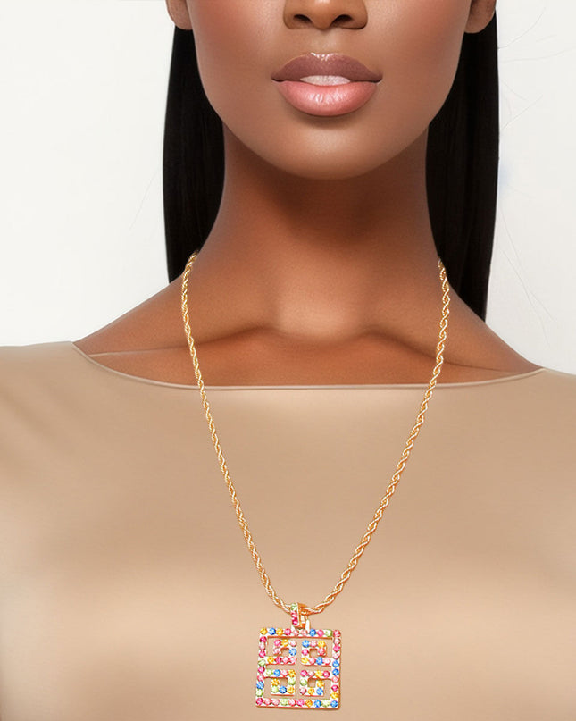 Rainbow Radiance: Multi-Hued Rhinestone Pendant