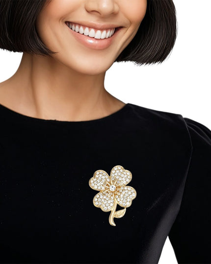 Brooch Gold Clover Heart Stone Pin for Women