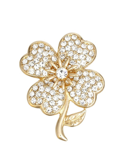 Brooch Gold Clover Heart Stone Pin for Women