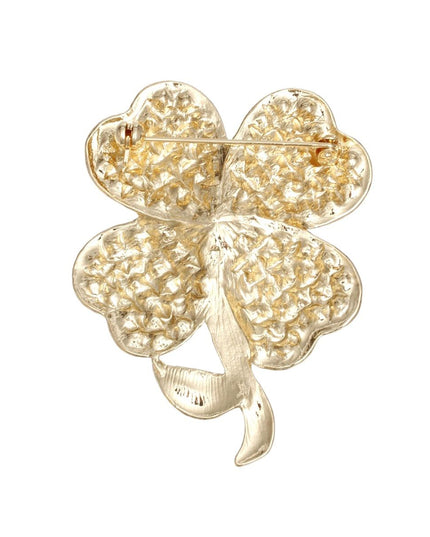 Brooch Gold Clover Heart Stone Pin for Women
