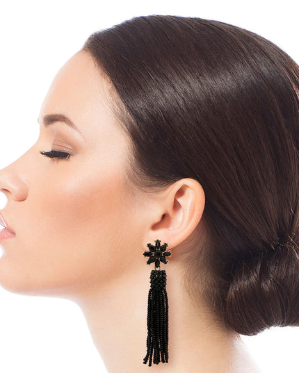 Black Flower Seed Bead Earrings