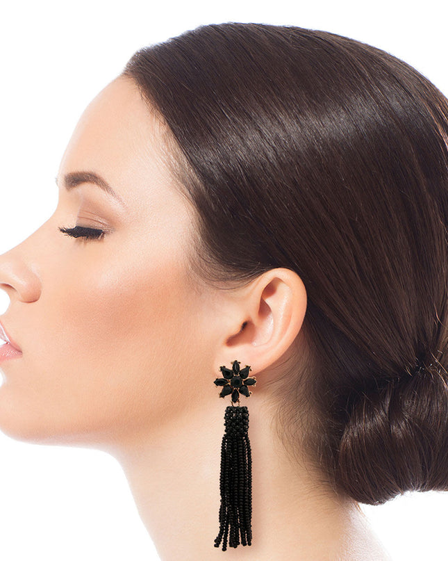 Black Flower Seed Bead Earrings