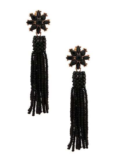 Black Flower Seed Bead Earrings