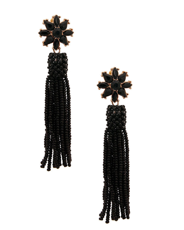 Black Flower Seed Bead Earrings