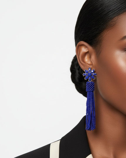 Blue Flower Seed Bead Earrings