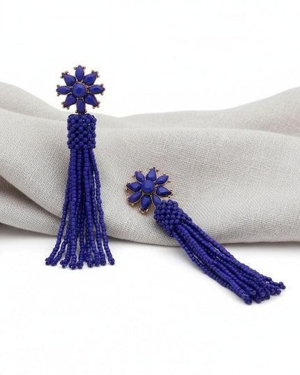Blue Flower Seed Bead Earrings