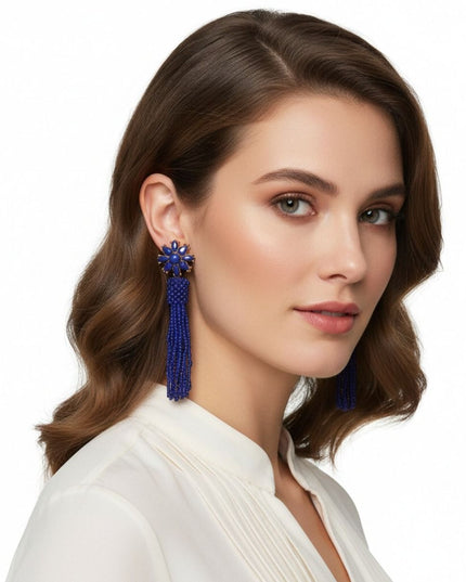 Blue Flower Seed Bead Earrings
