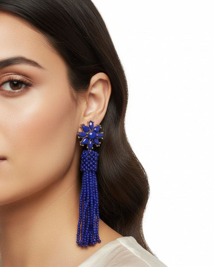 Blue Flower Seed Bead Earrings
