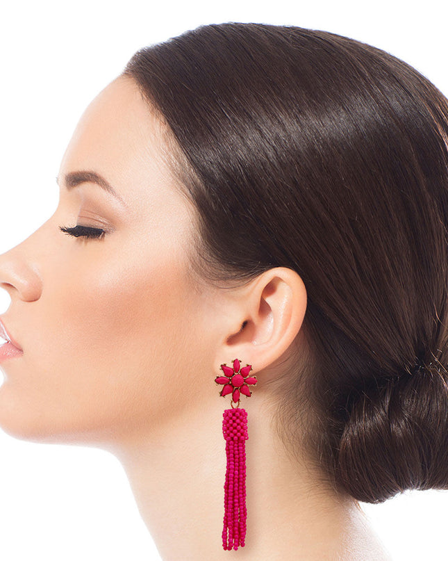 Fuchsia Flower Seed Bead Earrings