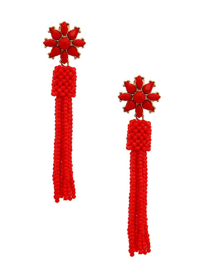 Red Flower Seed Bead Earrings