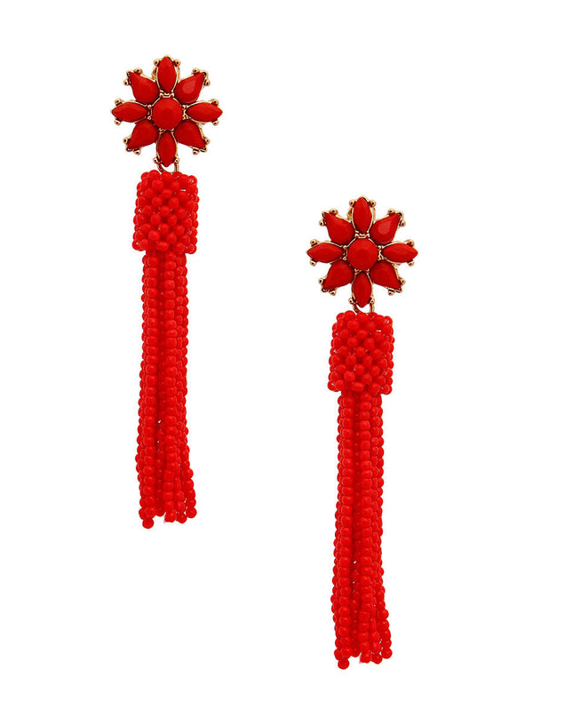Red Flower Seed Bead Earrings