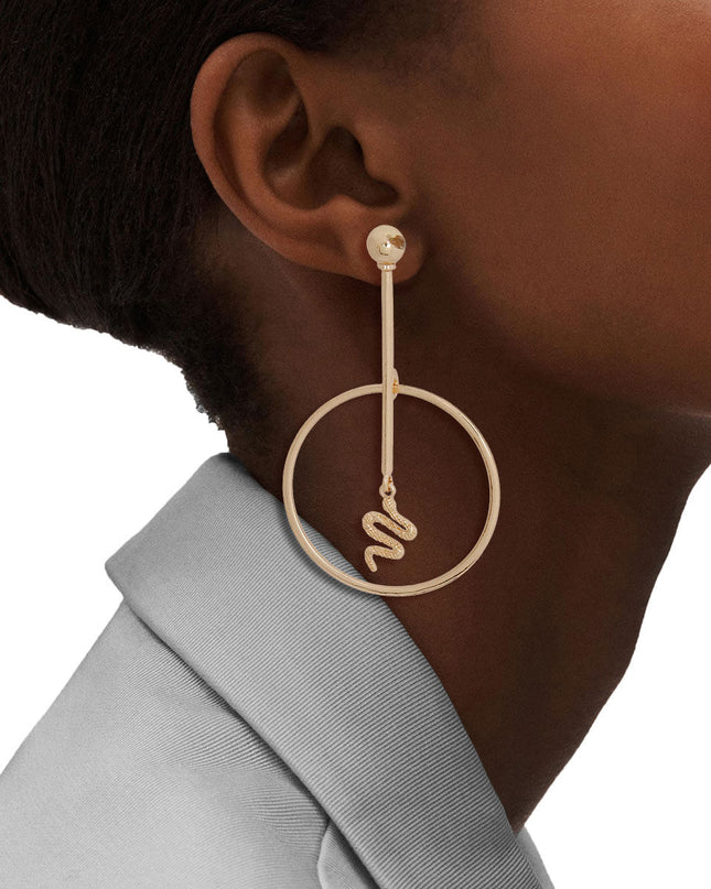 Gold Bar Round Snake Charm Earrings