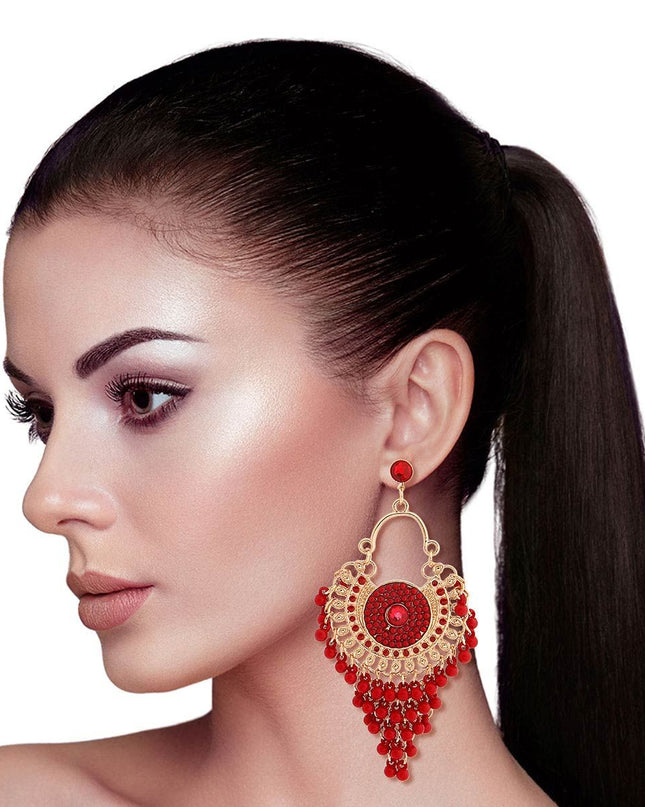 Burgundy Beaded Mandala Earrings