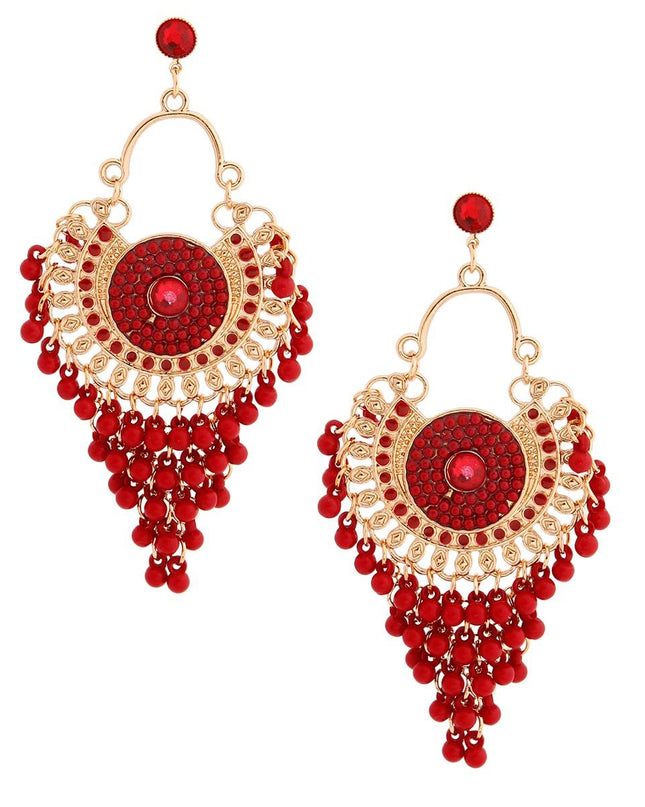 Burgundy Beaded Mandala Earrings