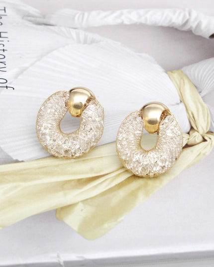 Studs Gold Mesh Rhinestone Earrings for Women