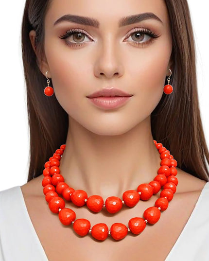 Beaded Coral Faceted Global Inspo Necklace Women