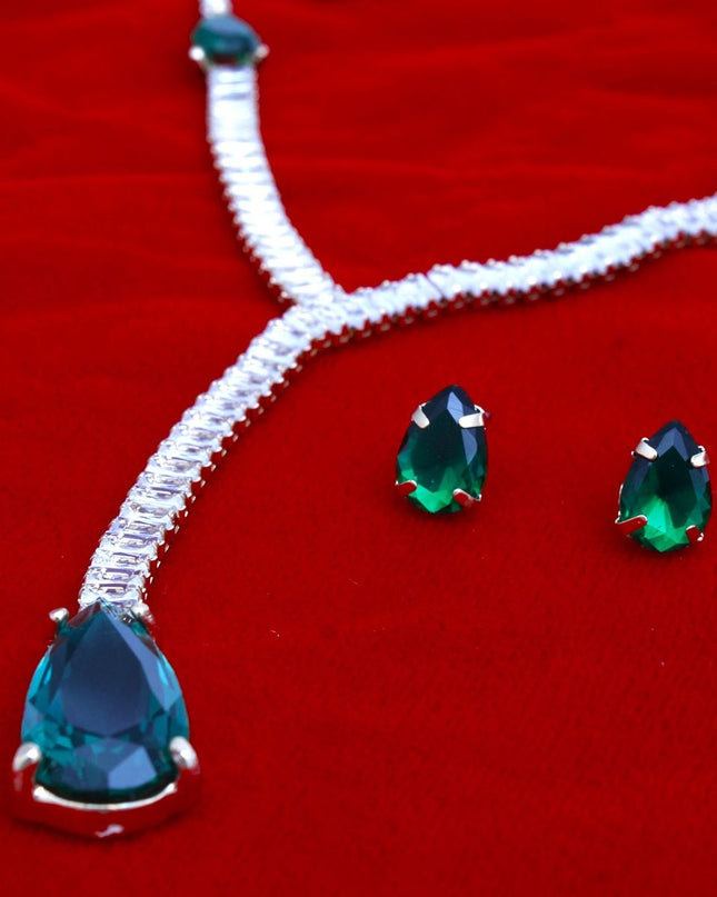 Formal Necklace Green Teardrop Crystal Y Set