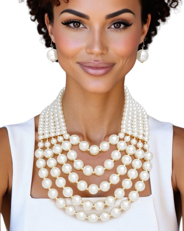 Pearl Bib Layered Cream Delicately Draped Necklace