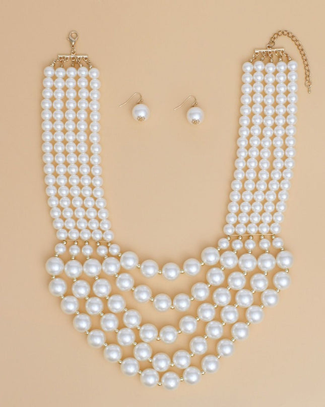 Pearl Bib Layered Cream Delicately Draped Necklace