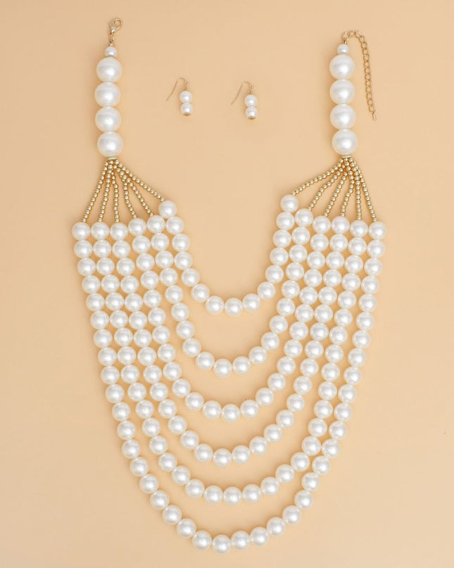 Pearl Long Layer 6 Strand Cream Chunky Necklace