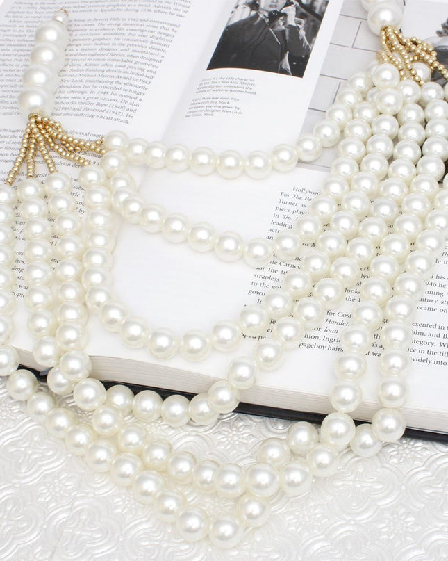 Pearl Long Layer 6 Strand Cream Chunky Necklace