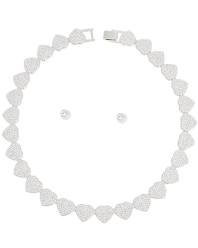Chain Silver Pave Heart Link Necklace Set Women