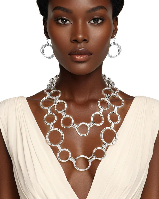 Chain Silver Chunky Ring Links Necklace for Women
