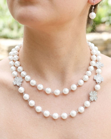White Pearl Lucky Charm Layered Necklace Set