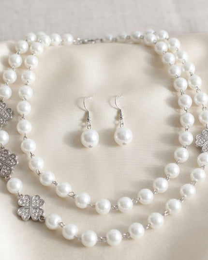 White Pearl Lucky Charm Layered Necklace Set