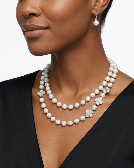 White Pearl Lucky Charm Layered Necklace Set