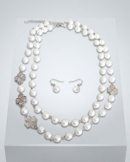 White Pearl Lucky Charm Layered Necklace Set