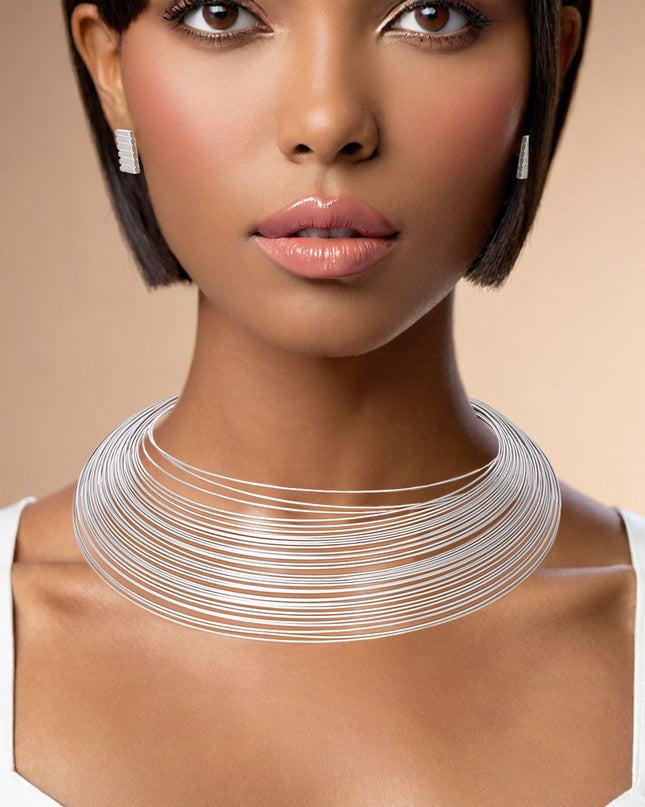 Choker Silver Wire 35 Layer Collar for Women