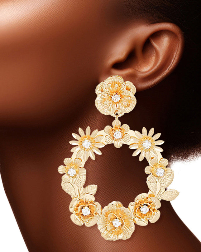 Drop Burnished Gold Flower Wreath Earrings Women