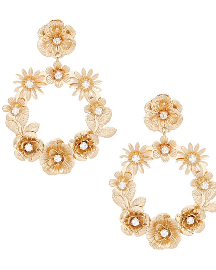 Drop Burnished Gold Flower Wreath Earrings Women
