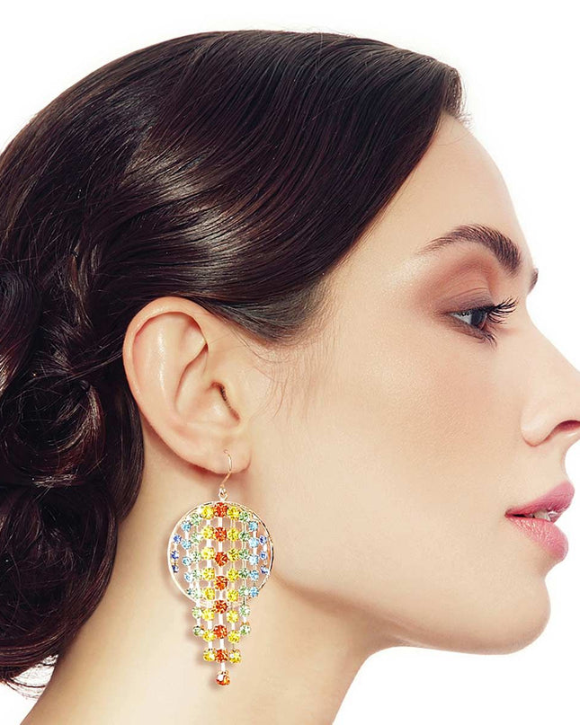 Rainbow Fringe Circle Earrings