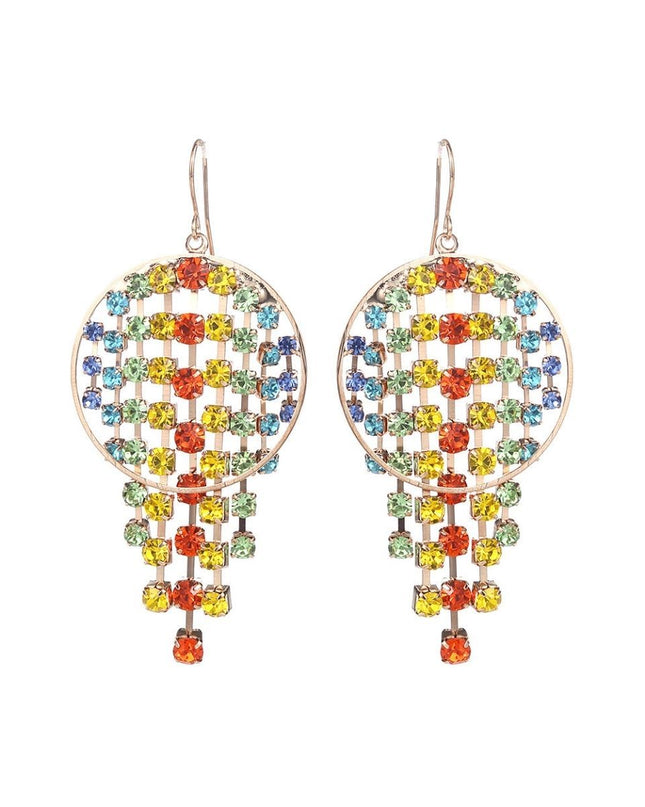 Rainbow Fringe Circle Earrings