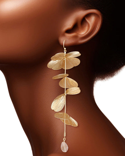 Fish Hook Gold Filigree Petal Dangle Earrings